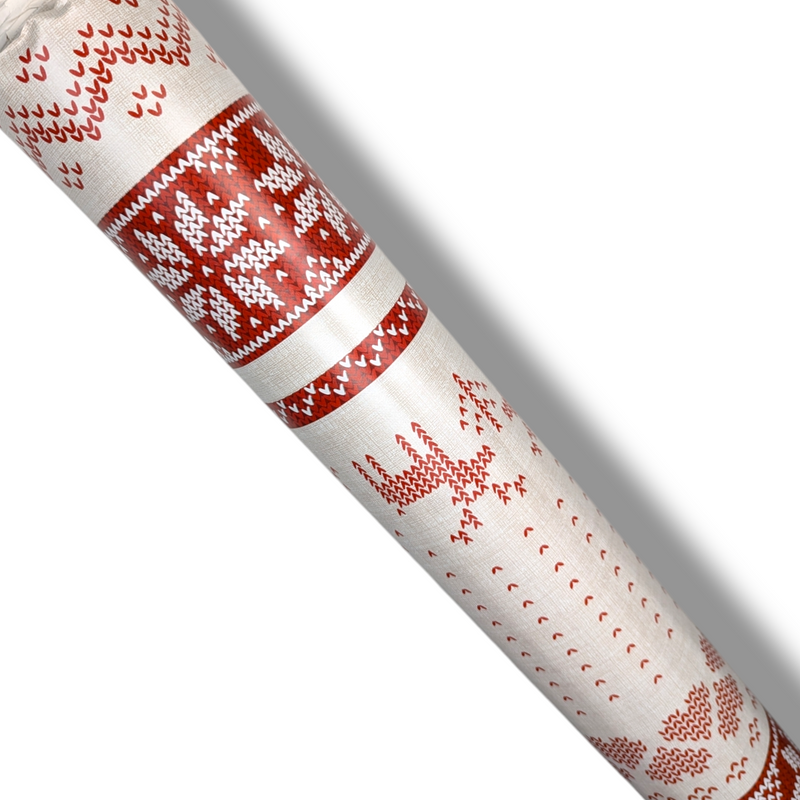 Christmas Reindeer Fairisle Red PVC Vinyl Tablecloth 140cm x 20 Metres Roll