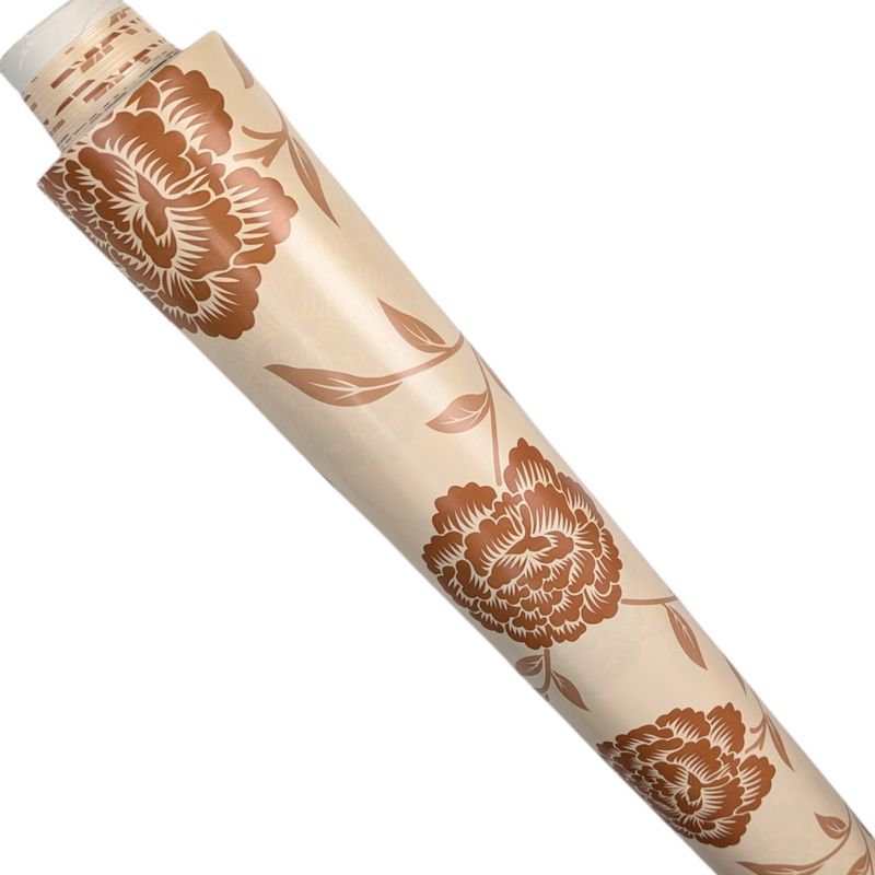 Beige Flowers PVC Vinyl Tablecloth 20 Metres Roll