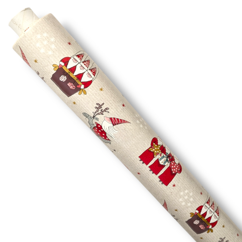 Santa Lapland Greige Christmas PVC Vinyl Tablecloth 20 Metres x 140cm Full Roll