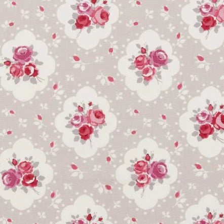 Rosetta Raspberry Taupe Oilcloth Tablecloth by Clarke and Clarke 100cm x 132cm - Warehouse Clearance