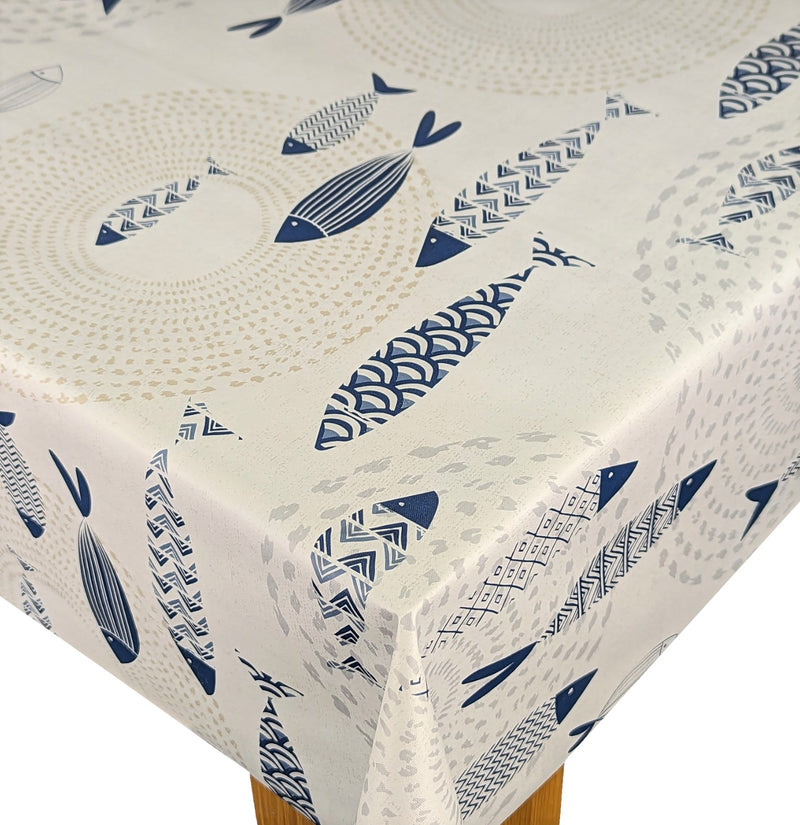 Seaside Fish Blue Tex vinyl tablecloth ROUND 140cm -Warehouse Clearance