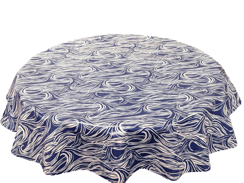 Surf Navy Cotton Oilcloth tablecloth ROUND 130cm -Warehouse Clearance