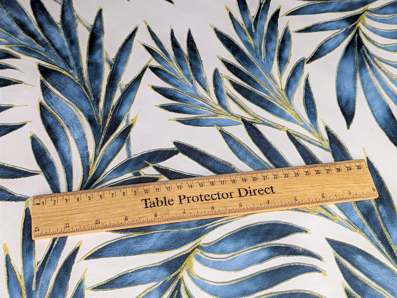 Tropical Beach Palm Leaves Blue Tex Tablecloth with Parasol Hole Wipe Clean Tablecloth Vinyl PVC 200cm x 140cm