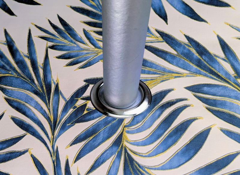 Tropical Beach Palm Leaves Blue Tex Tablecloth with Parasol Hole Wipe Clean Tablecloth Vinyl PVC 300cm x 140cm