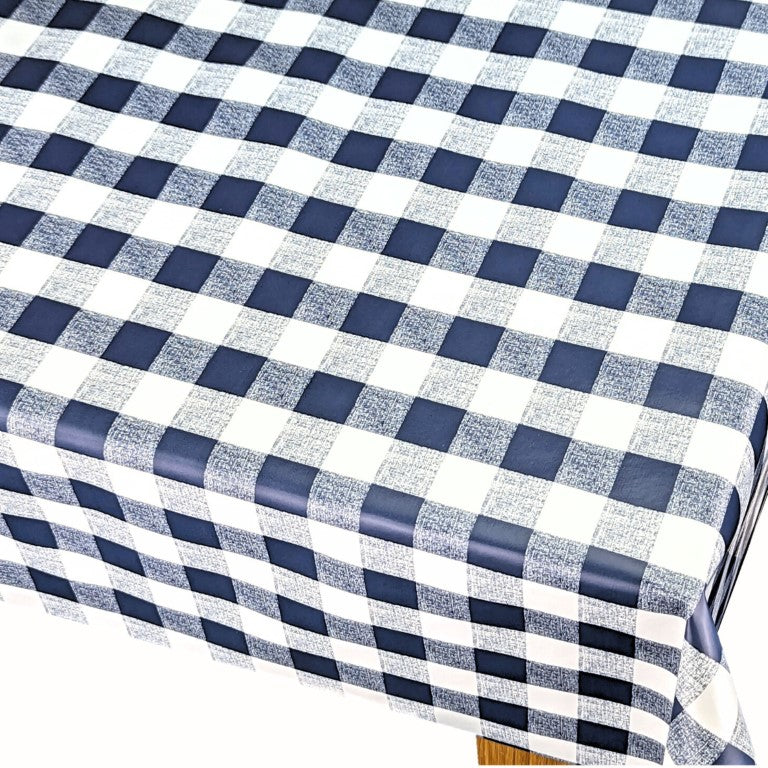 Navy Blue Gingham Check Vinyl Oilcloth Tablecloth