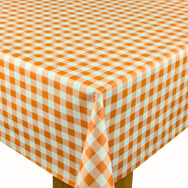 Orange Small 12mm Gingham Check  Vinyl Oilcloth Tablecloth