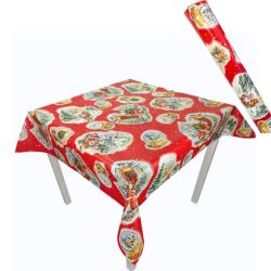 Christmas Santa Knocking Red 120cm Wide x 20 metres PVC Vinyl Tablecloth Roll