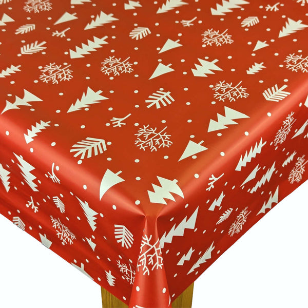 Christmas Trees Red Vinyl Oilcloth Tablecloth