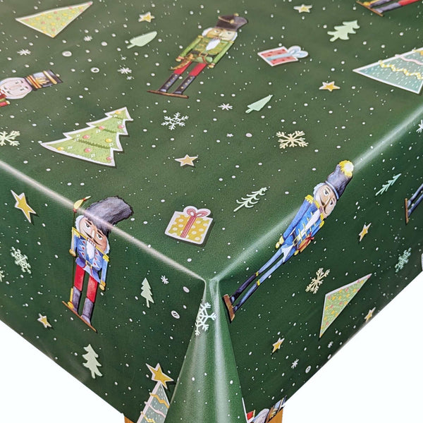 Nutcracker Christmas Green Vinyl Oilcloth Tablecloth