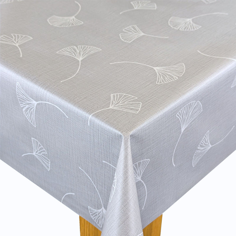 Gingko Leaves Silver Grey Vinyl Oilcloth Tablecloth