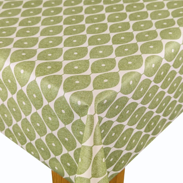 Sage Green Designer Leaf Vinyl Oilcloth Tablecloth