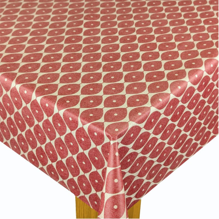 Red Designer Leaf Vinyl Oilcloth Tablecloth