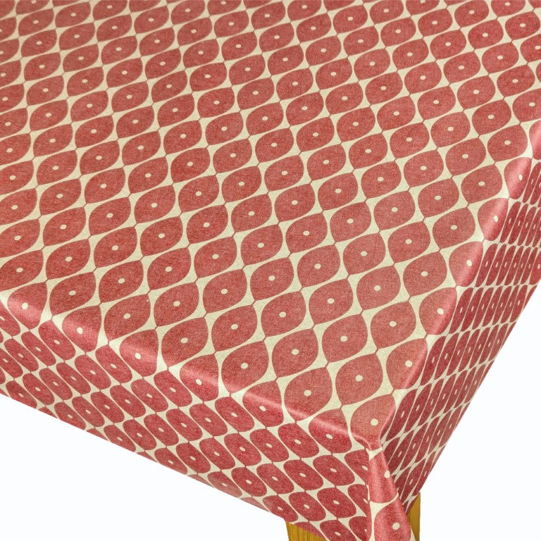 Red Designer Leaf Vinyl Oilcloth Tablecloth