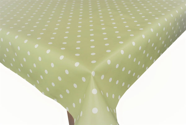 Sage Green Polka Dot vinyl tablecloth OVAL 180cm x 140cm Warehouse Clearance