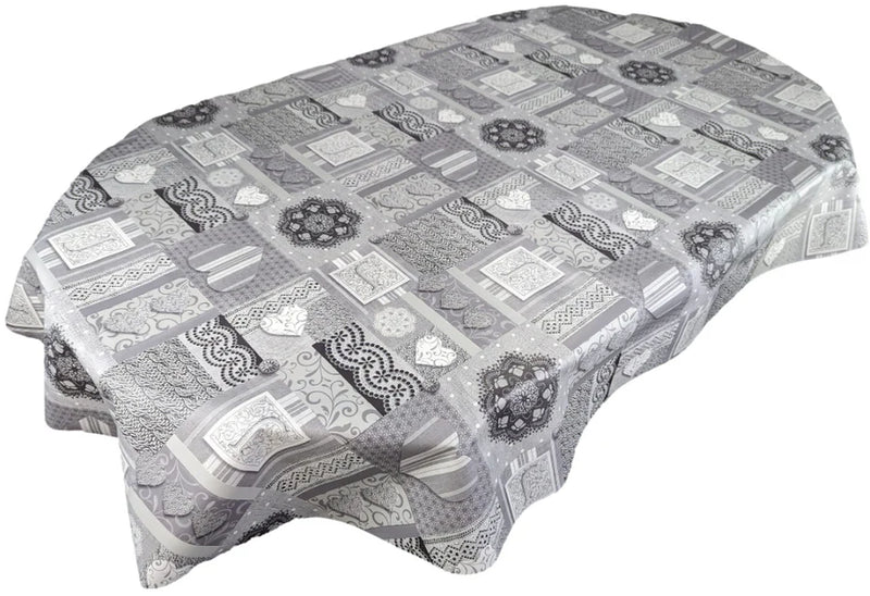 Amelia Grey  PVC Vinyl Wipe Clean Tablecloth OVAL 220cm x 140cm Warehouse Clearance