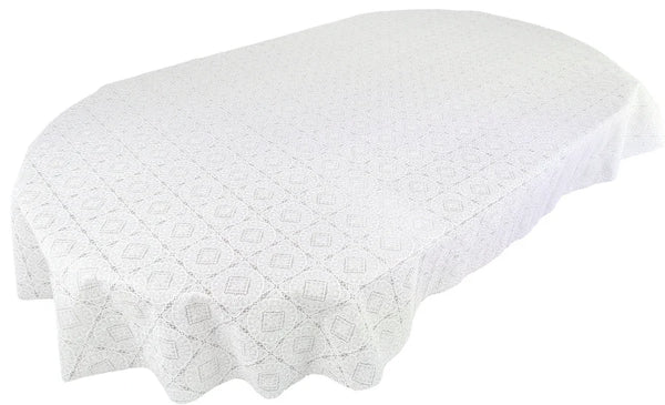 Angel White Lace Pattern vinyl tablecloth  OVAL 220cm x 140cm-Warehouse Clearance