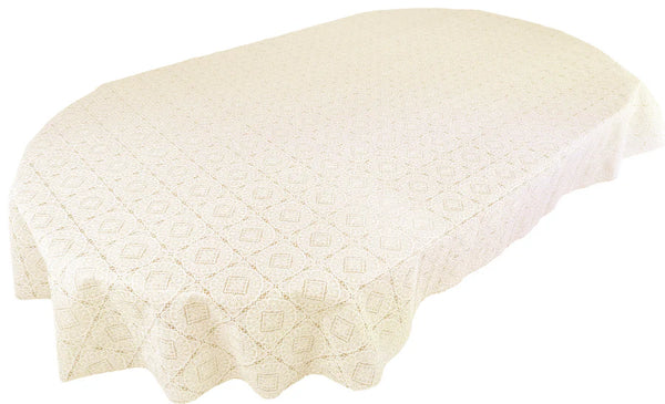 Angel Cream Lace Pattern vinyl tablecloth OVAL 200cm x 140cm-Warehouse Clearance