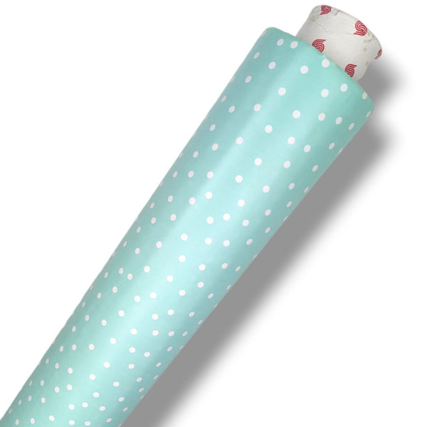 Aqua Random Polka Dot  PVC Vinyl Tablecloth 20 Metres Roll