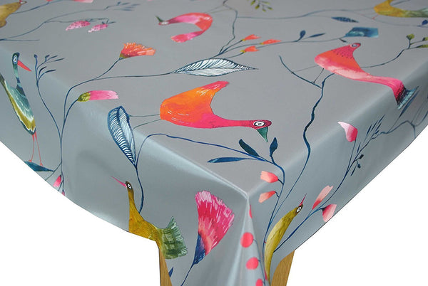 Barmy Birds Grey PVC Vinyl Wipe Clean Tablecloth 85cm x 140cm Warehouse Clearance