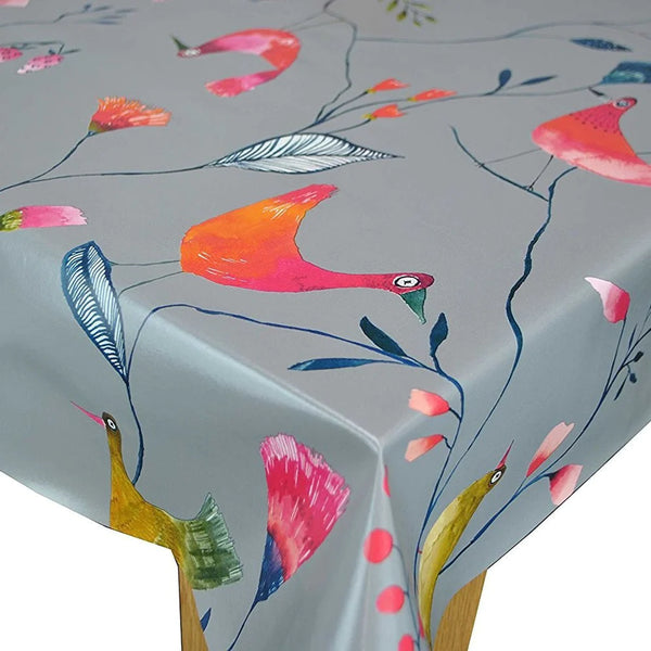 Barmy Birds Grey vinyl tablecloth ROUND 138cm-Warehouse Clearance