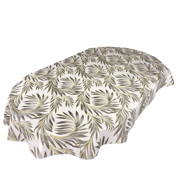 Oval Tropical Beach Palm Grey Wipe Clean PVC Vinyl Tablecloth 250cm x 140cm