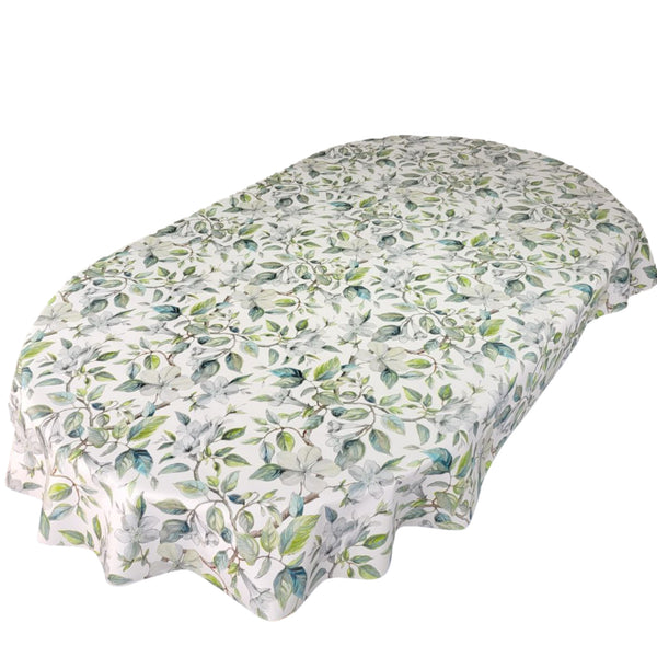 Oval Beautiful Leaves Green Teal Wipe Clean PVC Vinyl Tablecloth 250cm x 140cm