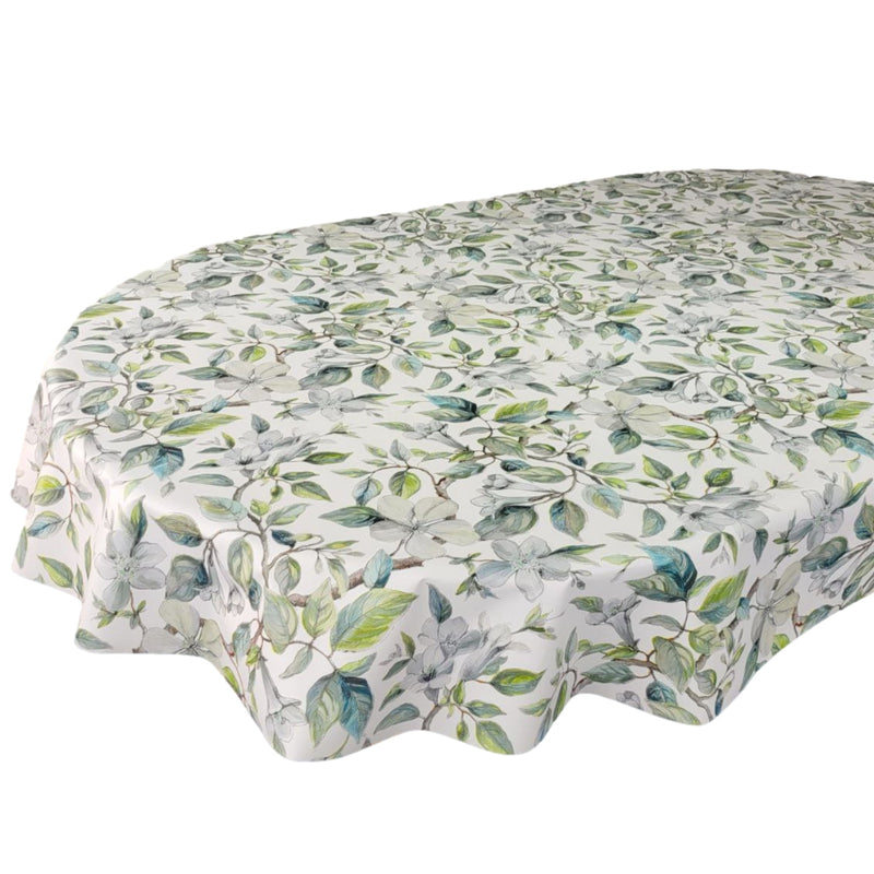 Oval Beautiful Leaves Green Teal Wipe Clean PVC Vinyl Tablecloth 180cm x 140cm