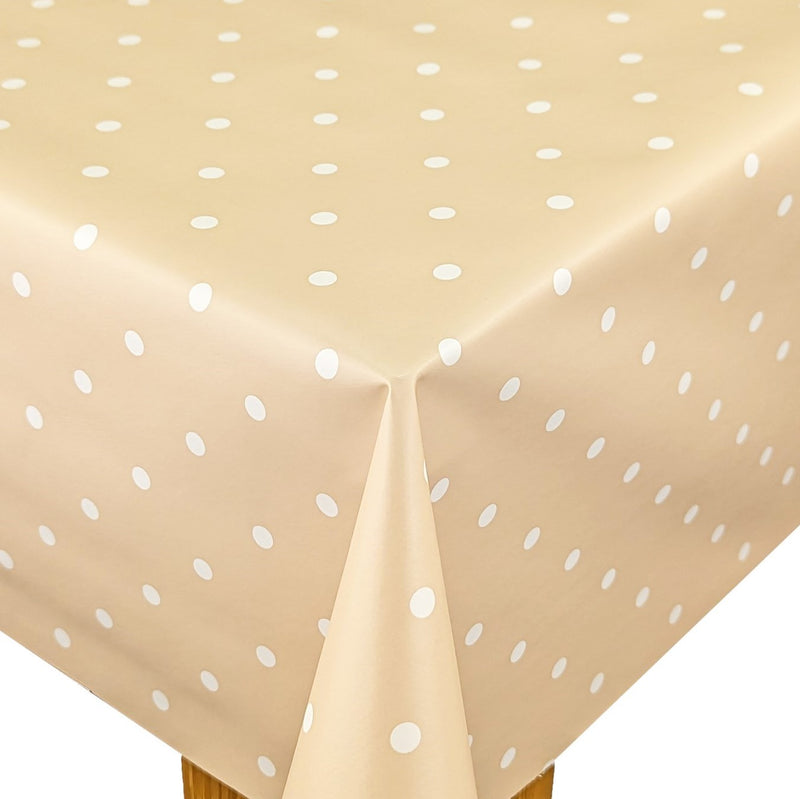 Beige Polka Dot vinyl tablecloth ROUND 138cm -Warehouse Clearance