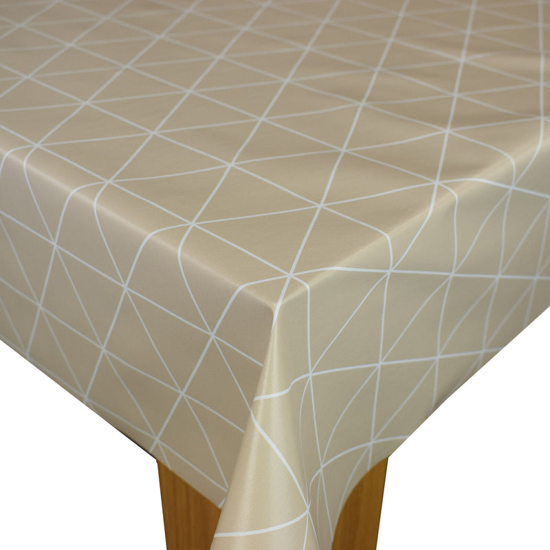 Beige Triangles vinyl tablecloth 190cm x 140cm -Warehouse Clearance