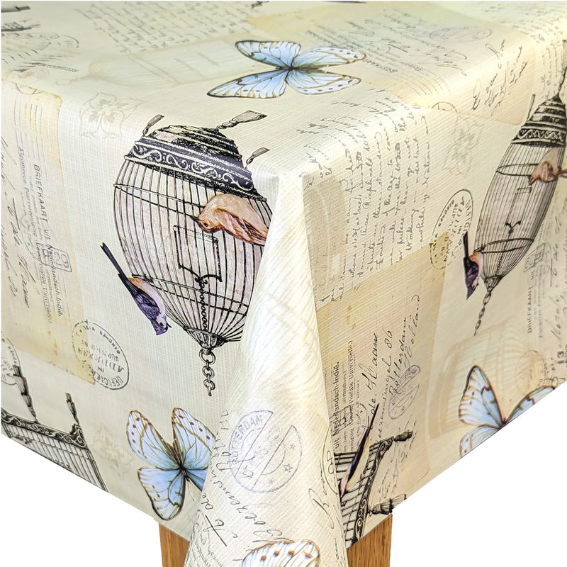 Birds and Butterfly Beige  vinyl tablecloth 100cm x 140cm-Warehouse Clearance