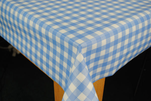 Sky Blue Bistro Gingham Check PVC Vinyl Wipe Clean Tablecloth 100cm x 140cm Warehouse Clearance