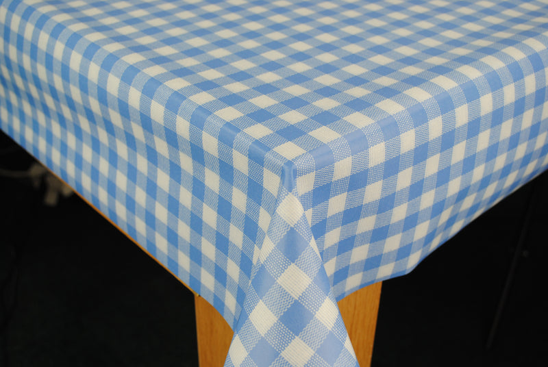 Sky Blue Bistro Gingham Check PVC Vinyl Wipe Clean Tablecloth 100cm x 140cm Warehouse Clearance