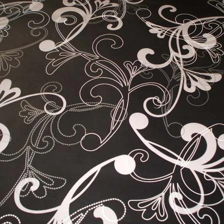 Black Swirl vinyl tablecloth ROUND 138cm  Warehouse Clearance