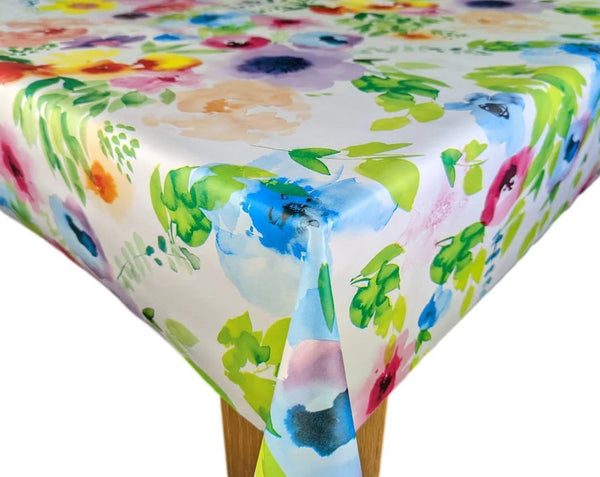 Bright Floral Garden Flowers vinyl tablecloth 100cm x 140cm Warehouse Clearance