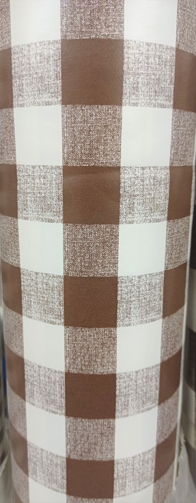 Brown Classic Gingham Check  PVC Vinyl Tablecloth 20 Metres x 140cm