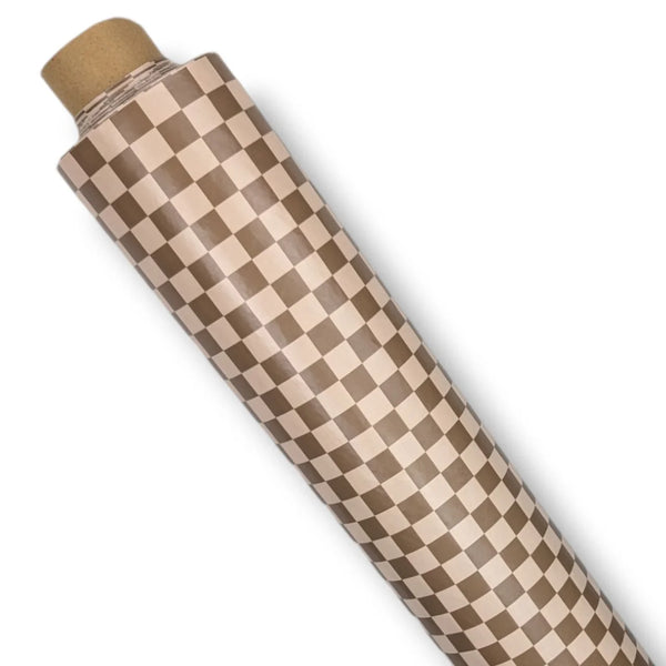 Brown and Beige Checkerboard Vinyl Oilcloth Tablecloth