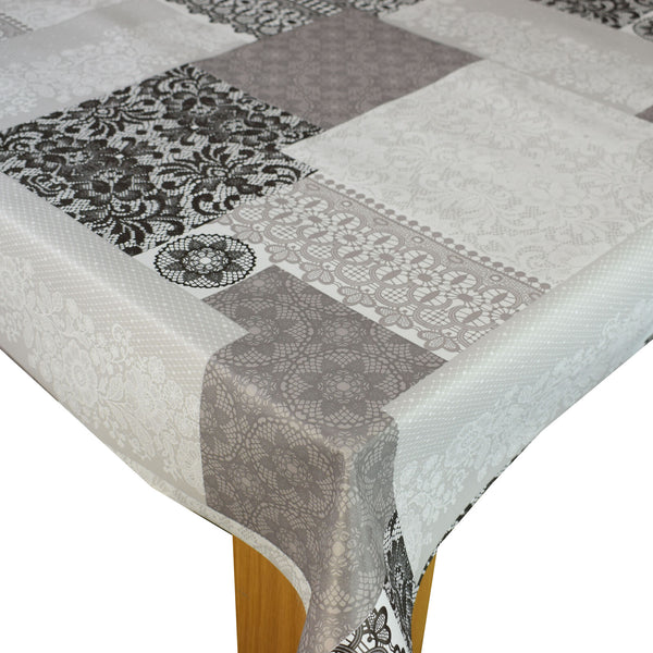 Bruges Charcoal Lace Pattern Squares PVC Vinyl Wipe Clean Tablecloth 150cm x 140cm Warehouse Clearance