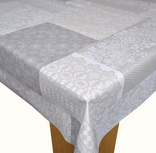 Bruges Light Grey Lace Pattern Squares PVC Vinyl Wipe Clean Tablecloth 140cm x 140cm Warehouse Clearance