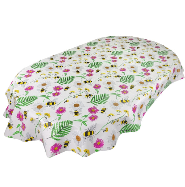 Oval Busy Bee Meadow Wipe Clean PVC Vinyl Tablecloth 180cm x 140cm