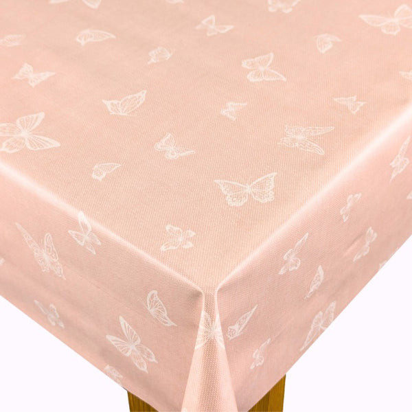 Butterflies on Pink Vinyl Oilcloth Tablecloth