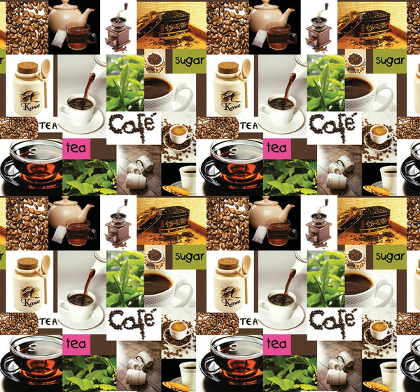 Cafe Culture Tea and Coffee vinyl tablecloth 240cm x 140cm-Warehouse Clearance