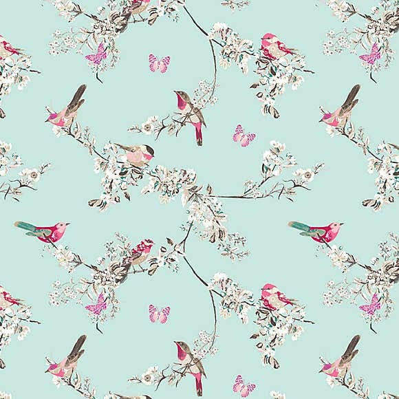 Beautiful Birds Duckegg 100% Cotton Fabric