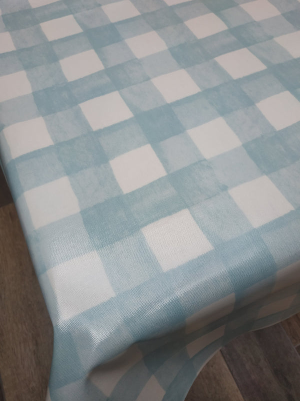 Georgie Rustic Check Duckegg Oilcloth Tablecloth 150cm x 132cm - Warehouse Clearance