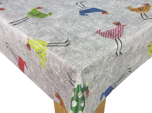 Chicken Grey Birds Linen PVC Vinyl Wipe Clean Tablecloth 120cm x 120cm Warehouse Clearance