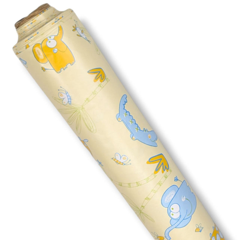 Yellow and Blue Animal Childrens Nursery Print  PVC Vinyl Tablecloth 20 Metres Roll