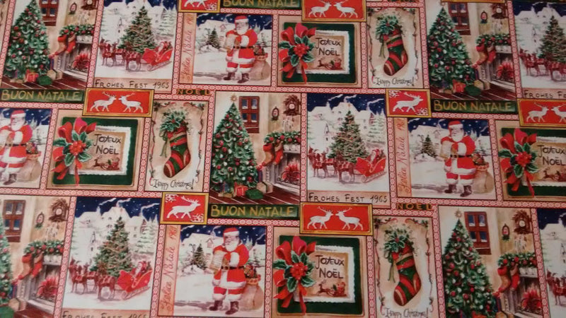 Christmas Festive Postcards PVC Vinyl Tablecloth 20 Metres x 140cm Full Roll