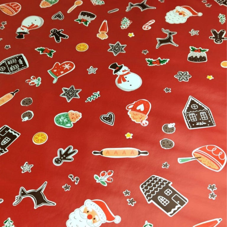 Christmas Baking Red Vinyl Oilcloth Tablecloth