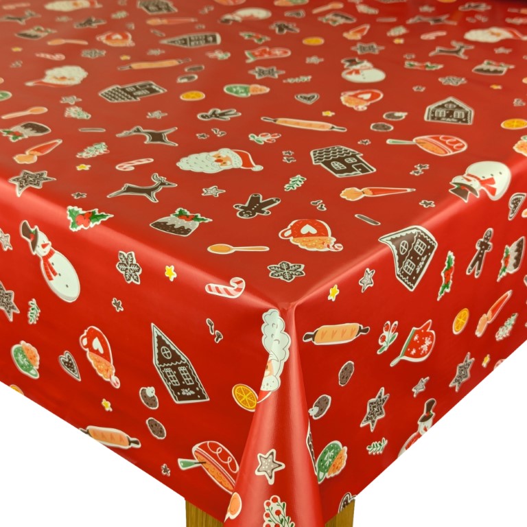 Christmas Baking Red Vinyl Oilcloth Tablecloth