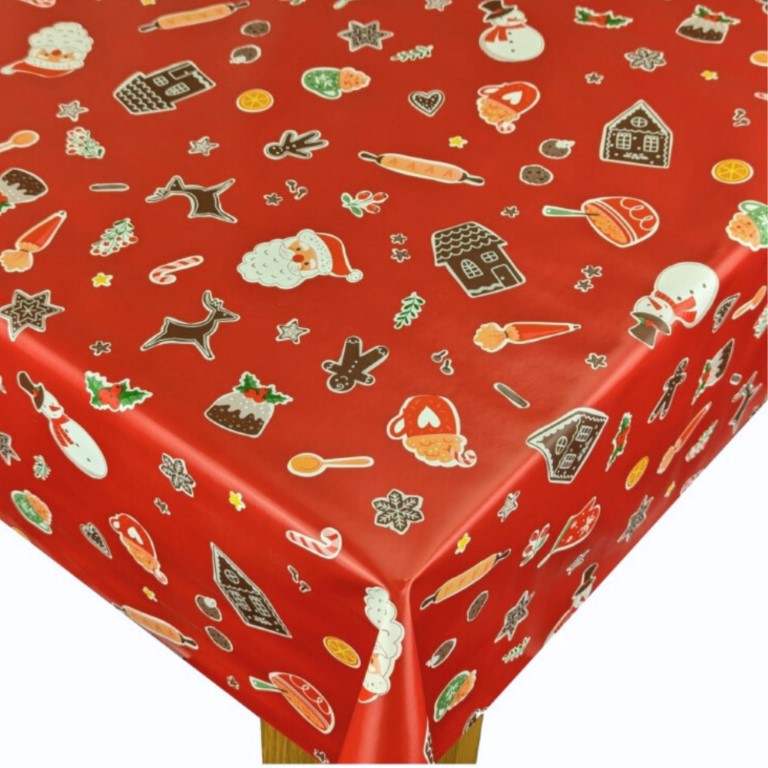 Christmas Baking Red Vinyl Oilcloth Tablecloth