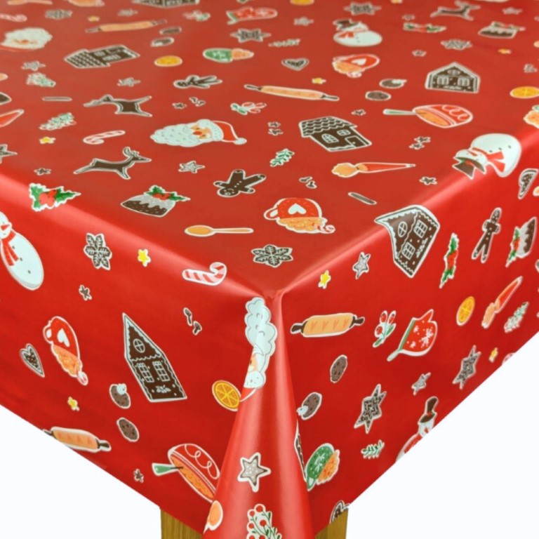 Christmas Baking Red Vinyl Oilcloth Tablecloth